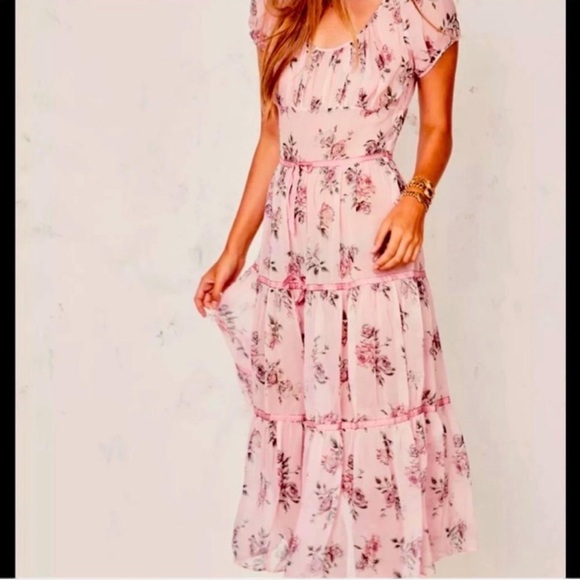 LoveShackFancy Silk Pink Floral Roses & Bows  Dress - Picture 2 of 10